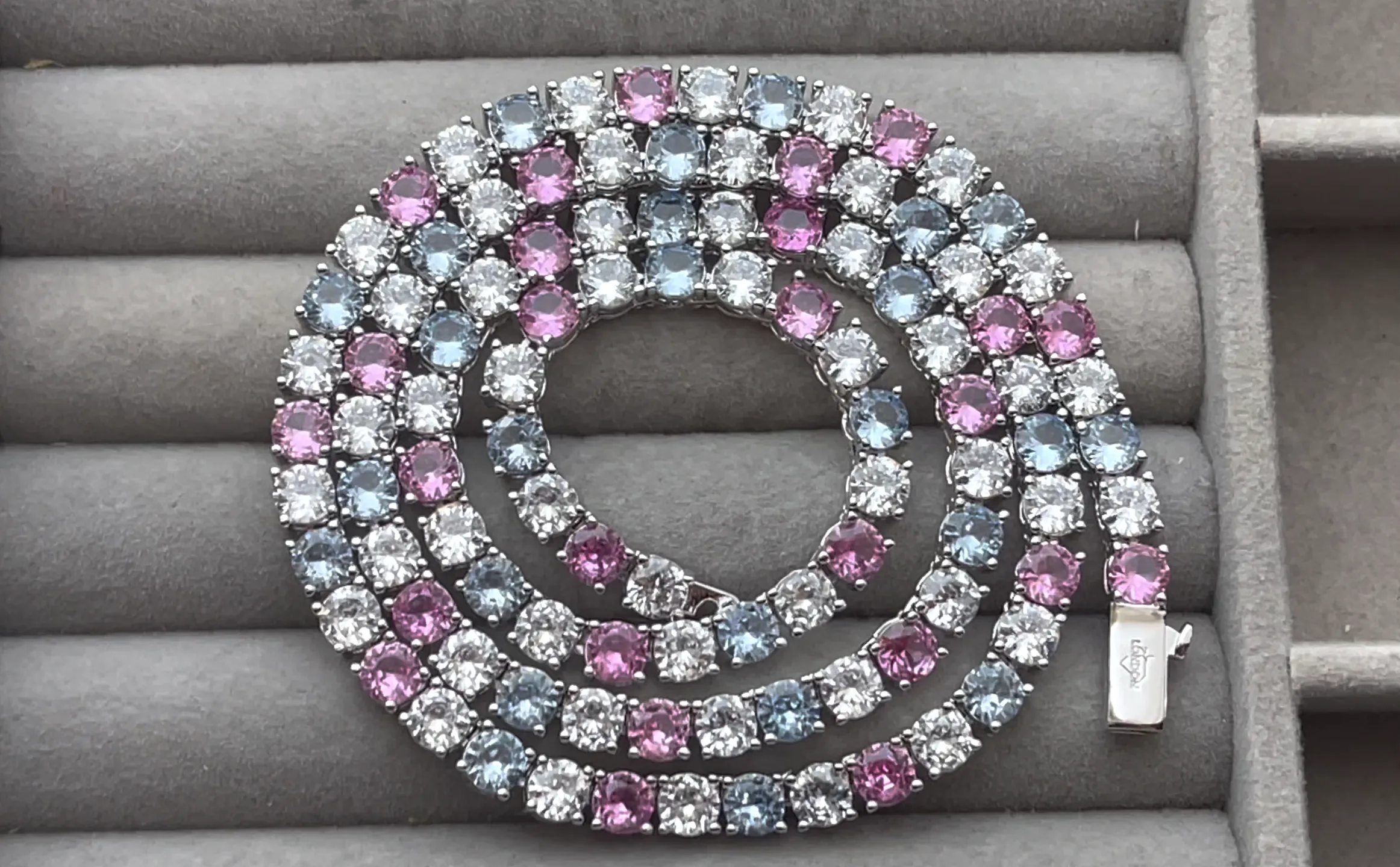 Tennis Chain | Pink and Blue Diamond Tennis Chain | Lab Diamond Tennis Chain