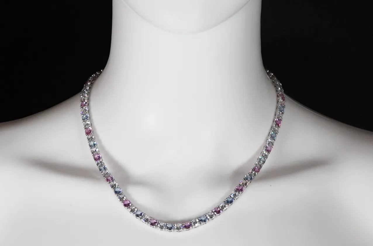 Tennis Chain | Pink and Blue Diamond Tennis Chain | Lab Diamond Tennis Chain