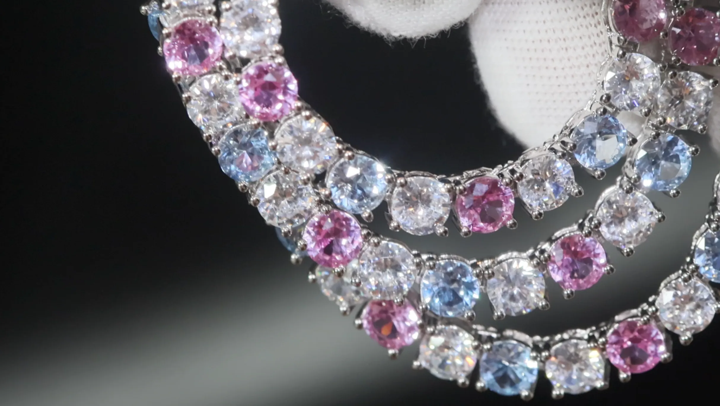 Tennis Chain | Pink and Blue Diamond Tennis Chain | Lab Diamond Tennis Chain