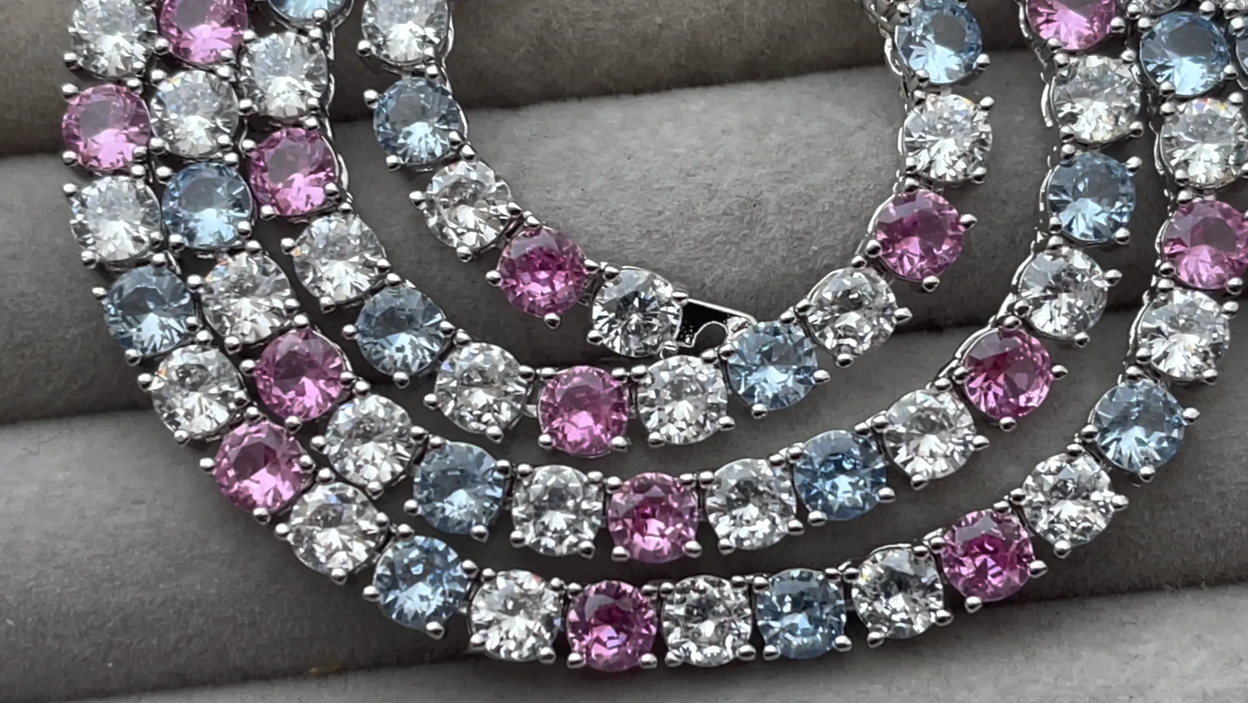Tennis Chain | Pink and Blue Diamond Tennis Chain | Lab Diamond Tennis Chain