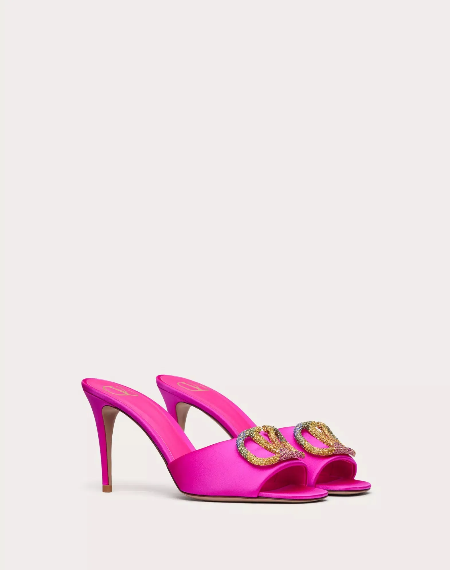 Valentino Garavani Escape Slide Sandals In Satin With 90mm Crystals
