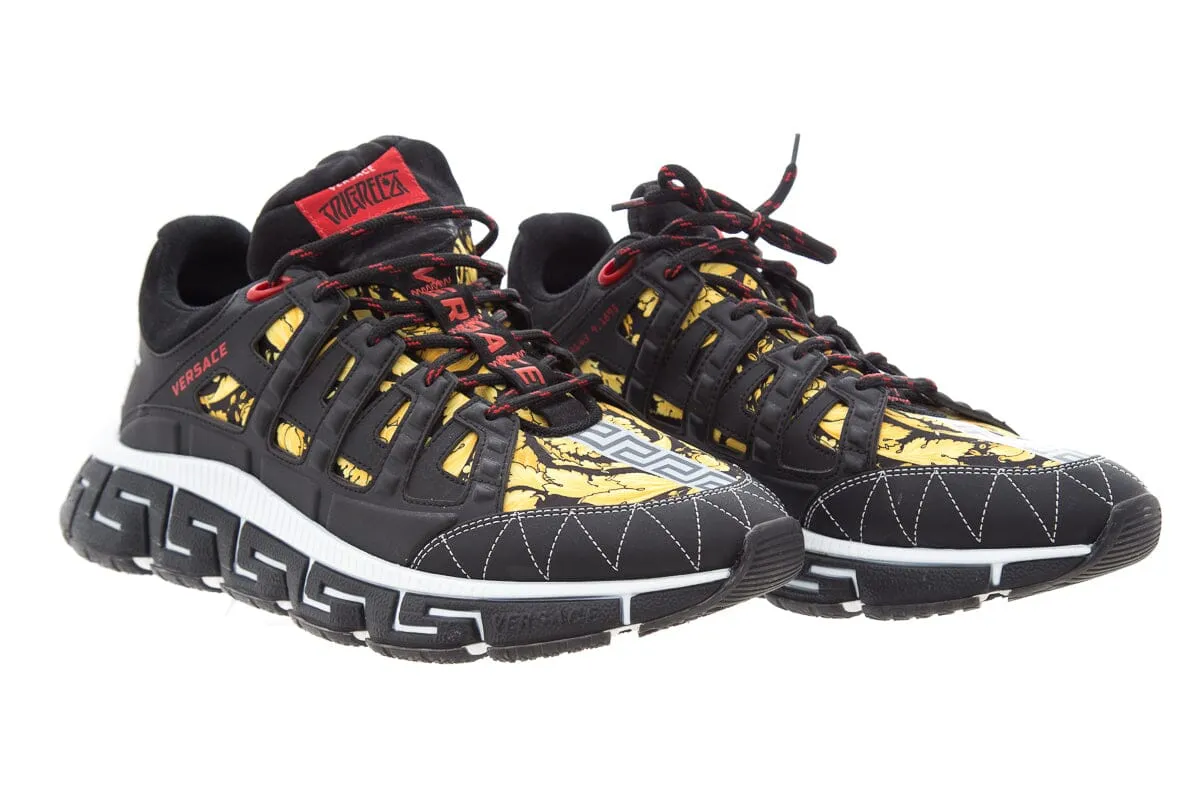 Versace Black & Yellow Printed Sneakers SZ 46