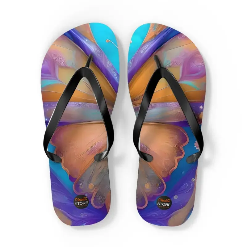 Vibrant Butterfly Unisex Flip Flops with Rubber Sole