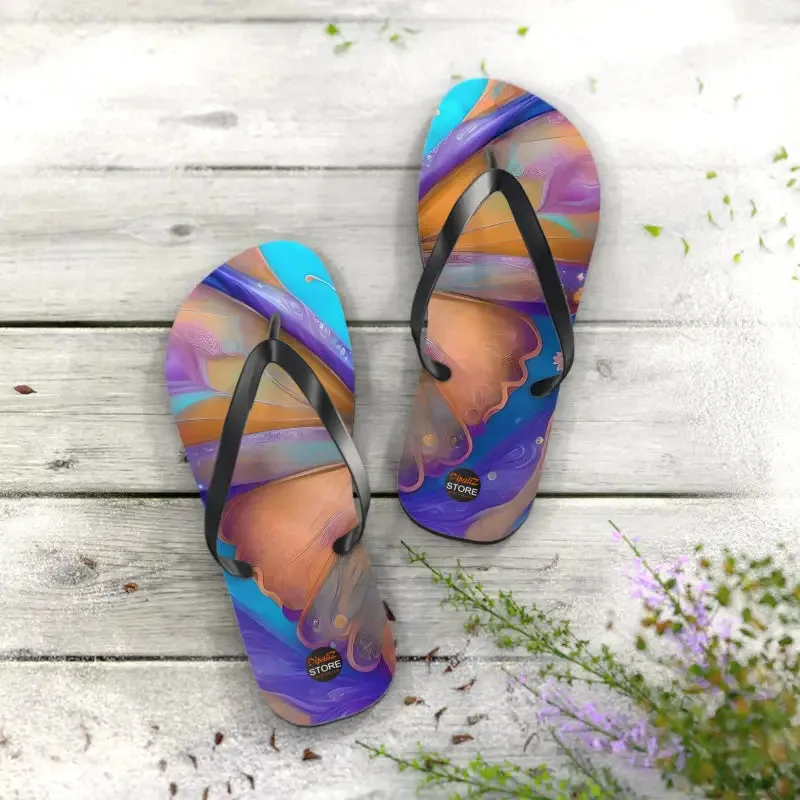Vibrant Butterfly Unisex Flip Flops with Rubber Sole