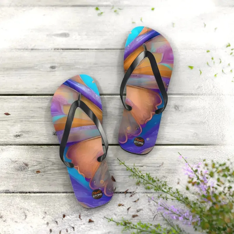 Vibrant Butterfly Unisex Flip Flops with Rubber Sole